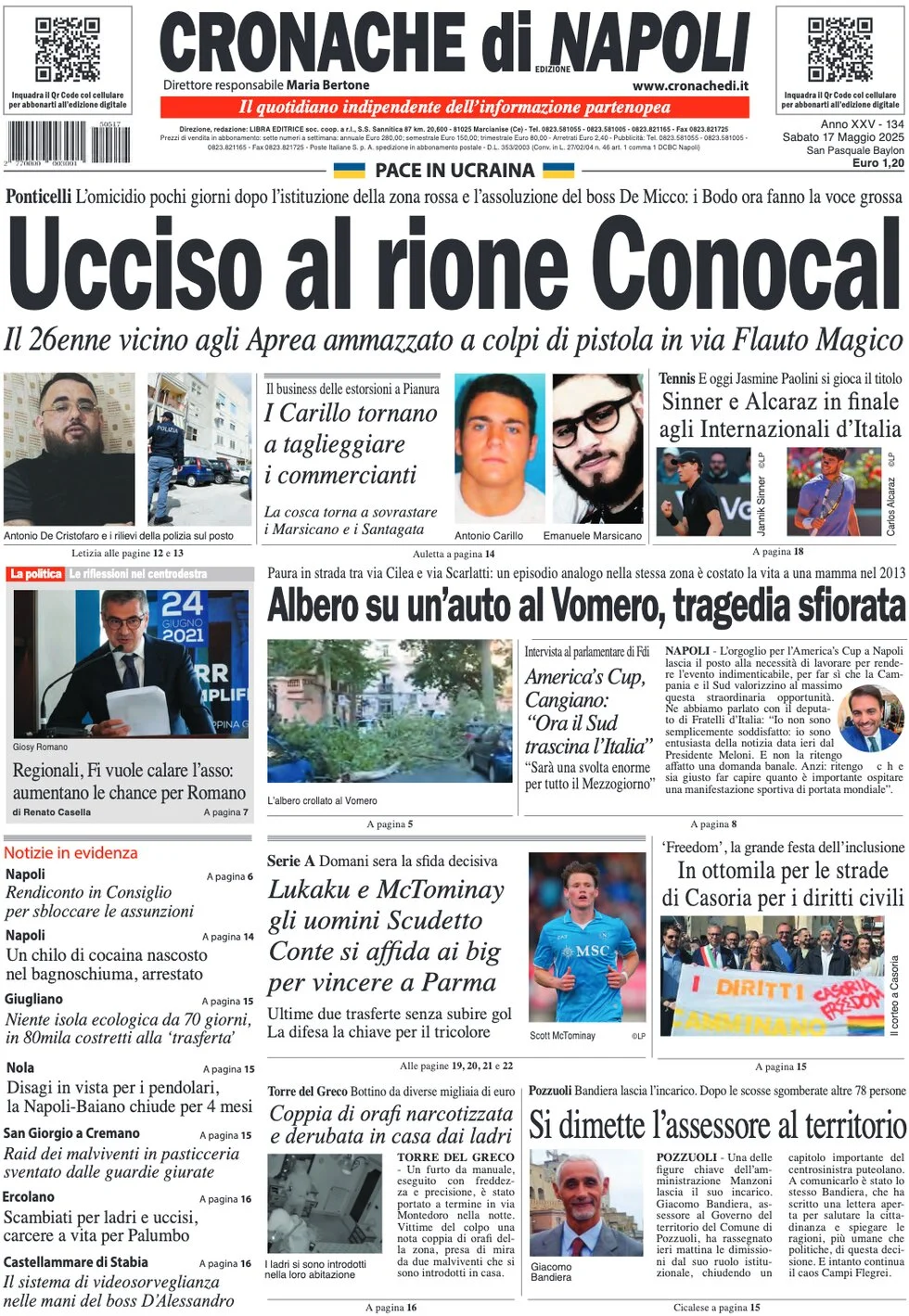 anteprima della prima pagina di cronache-di-napoli del 17/05/2025