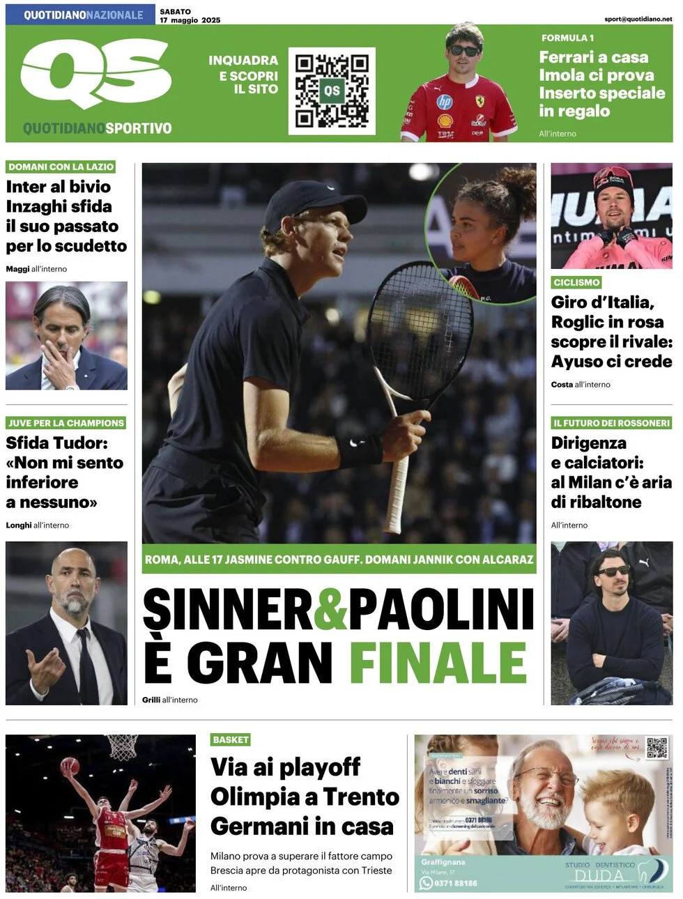 anteprima della prima pagina di qs-quotidiano-sportivo del 17/05/2025