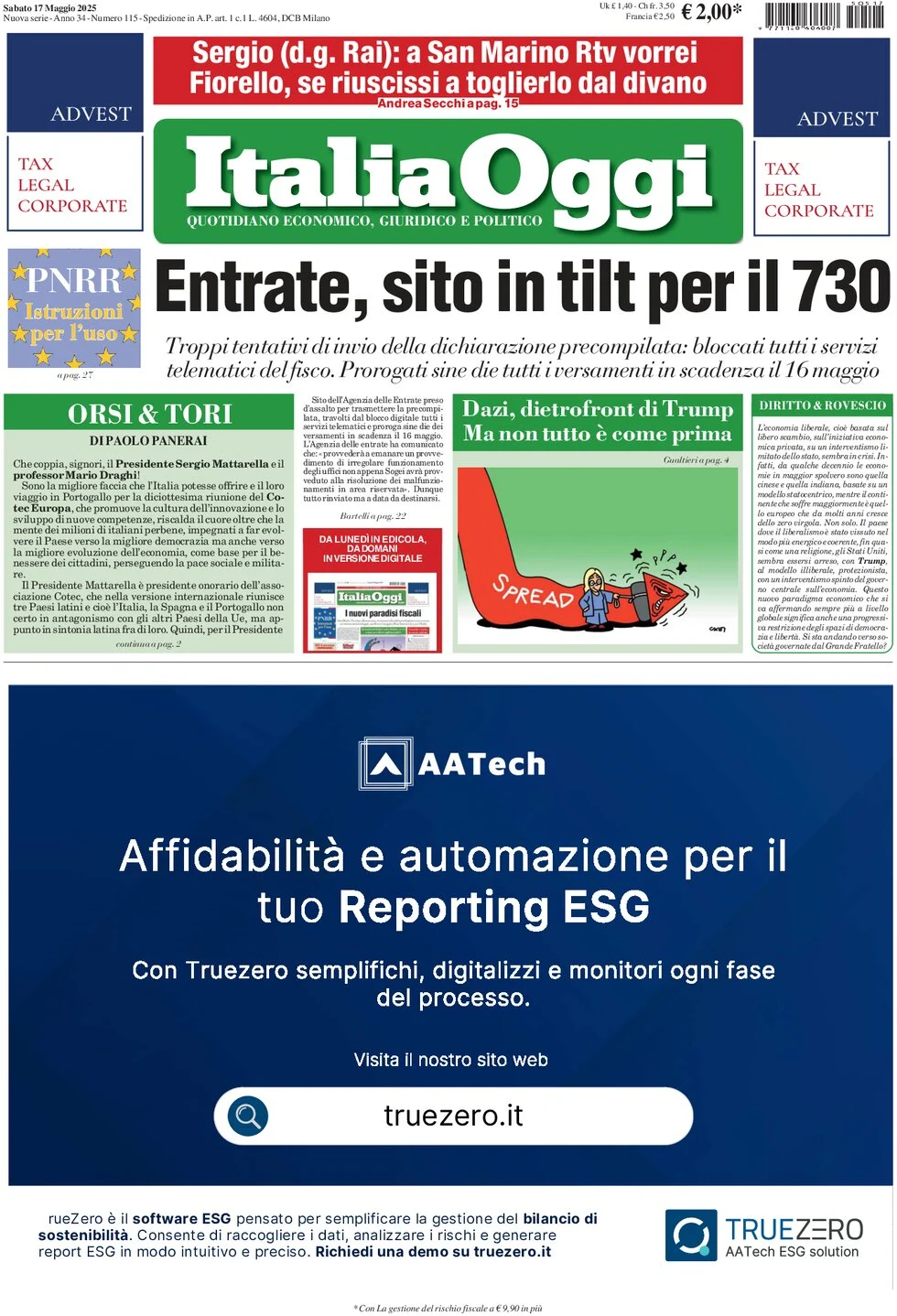 anteprima della prima pagina di italiaoggi del 17/05/2025