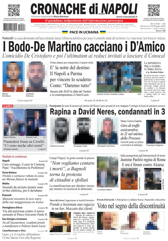 anteprima della prima pagina di cronache-di-napoli del 18/05/2025