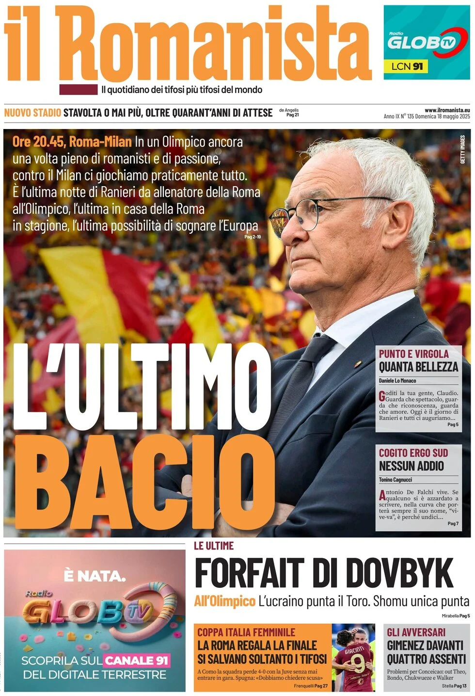 anteprima della prima pagina di il-romanista del 18/05/2025