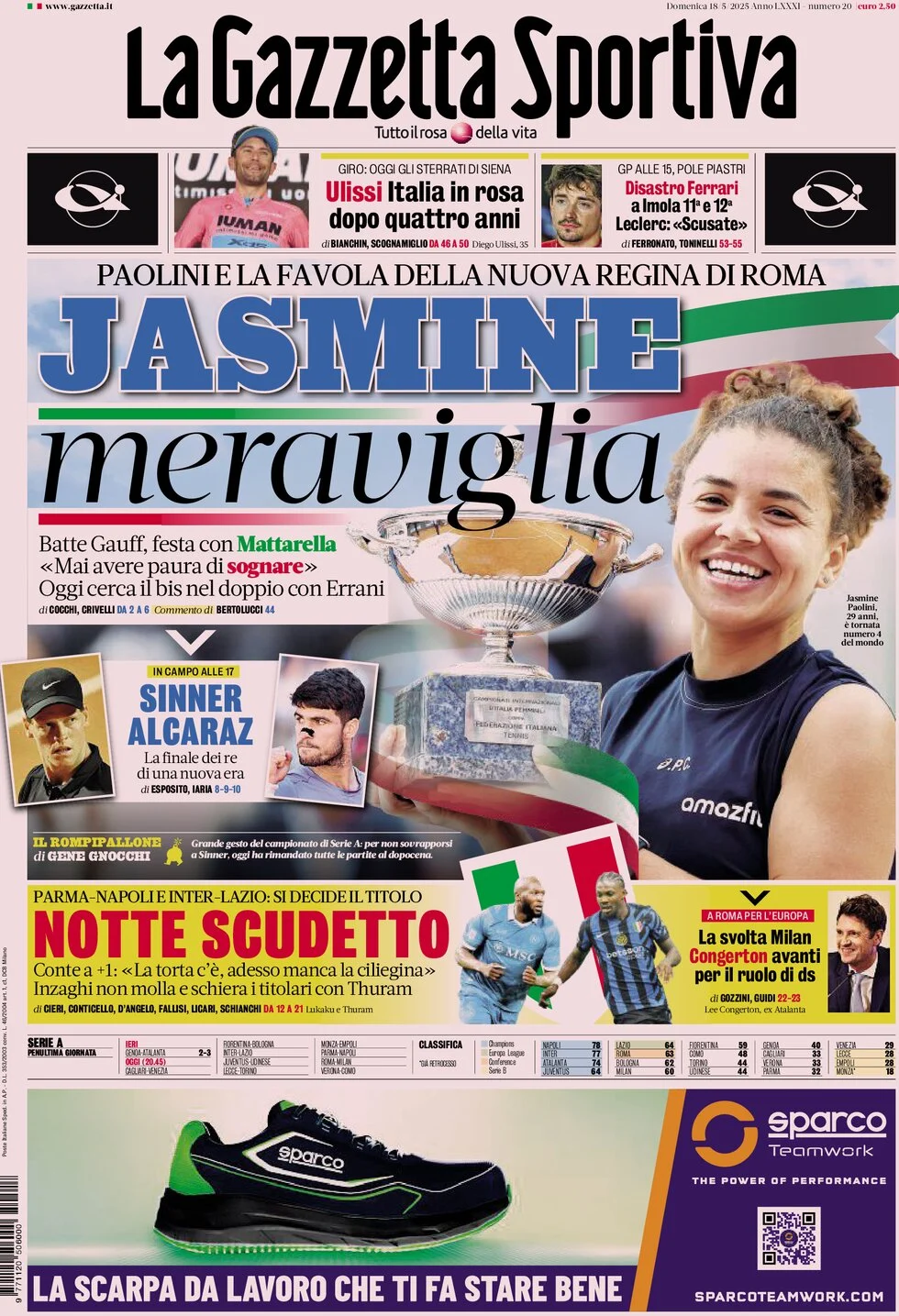 anteprima della prima pagina di la-gazzetta-dello-sport del 18/05/2025