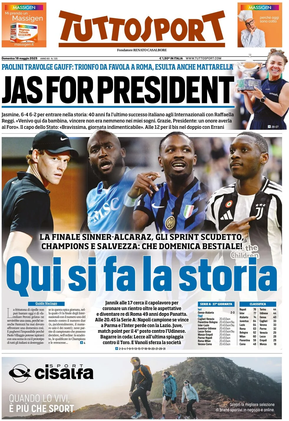anteprima della prima pagina di tuttosport del 18/05/2025