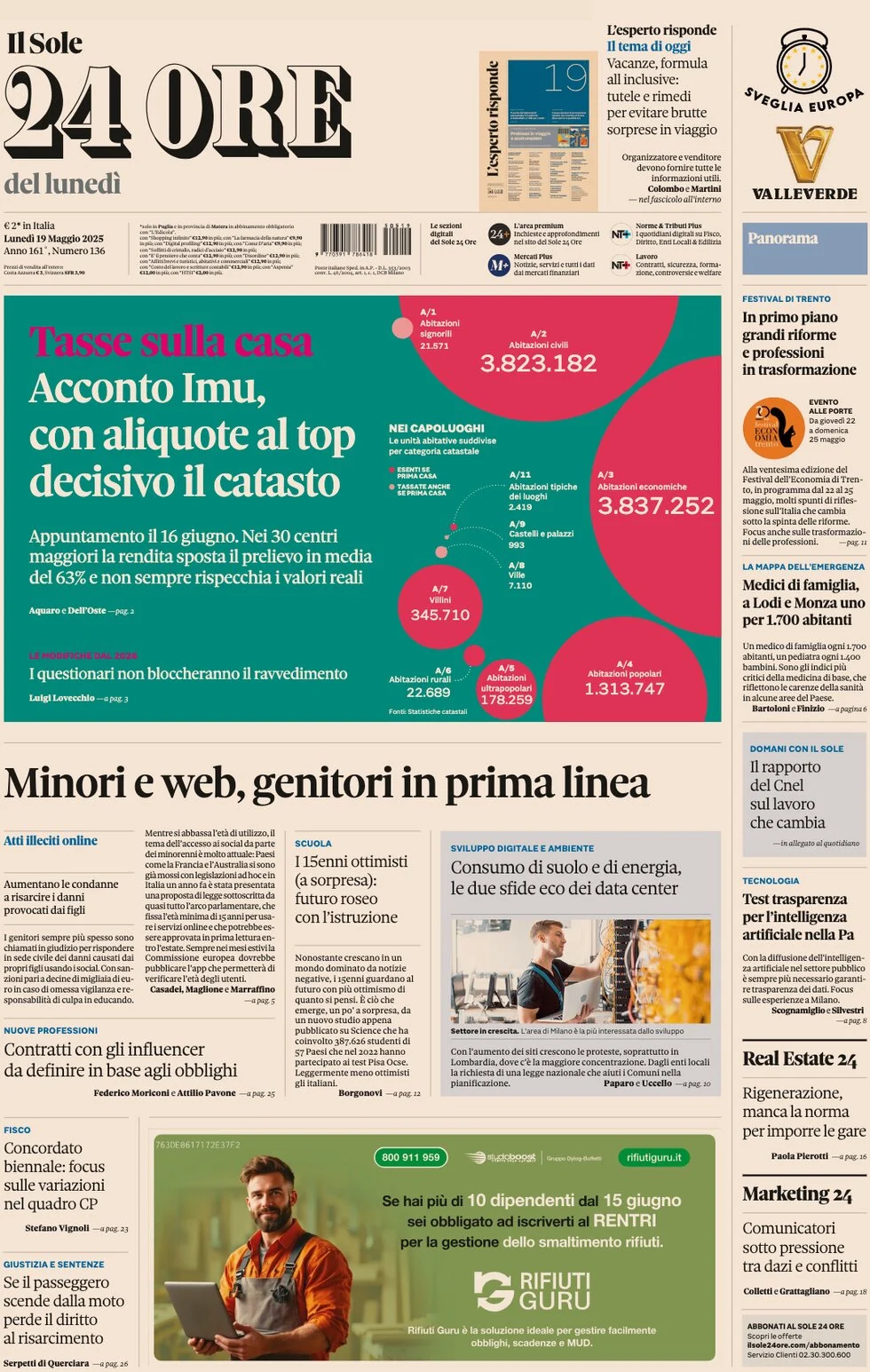 anteprima della prima pagina di Il Sole 24 Ore