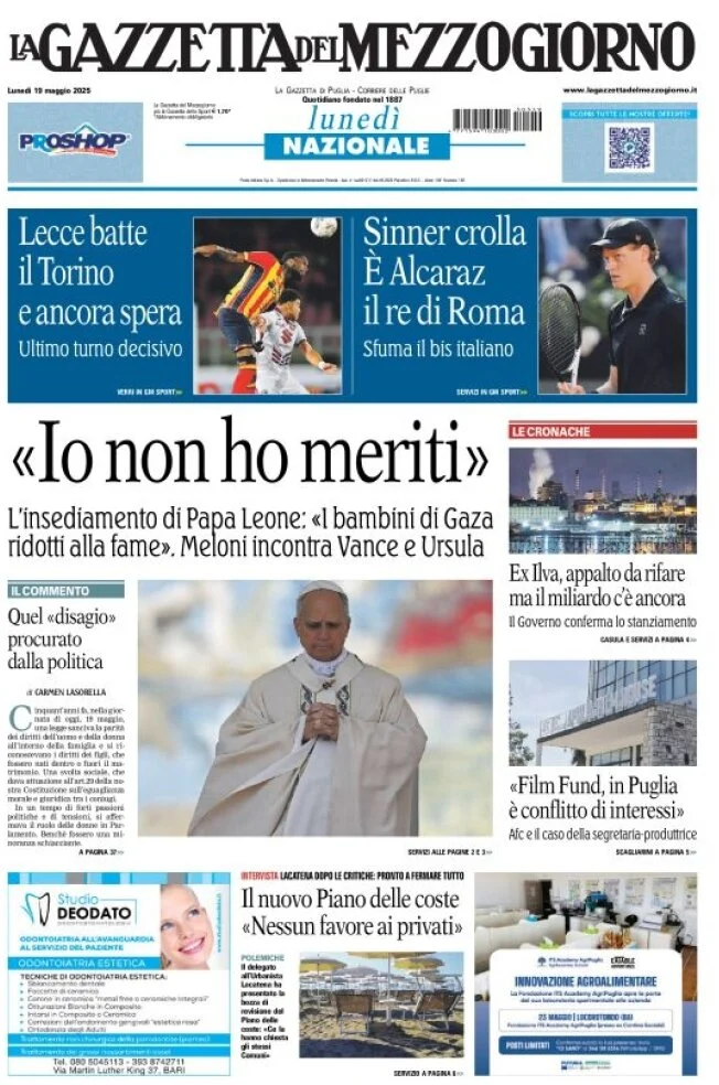 anteprima della prima pagina di La Gazzetta del Mezzogiorno (Bari)