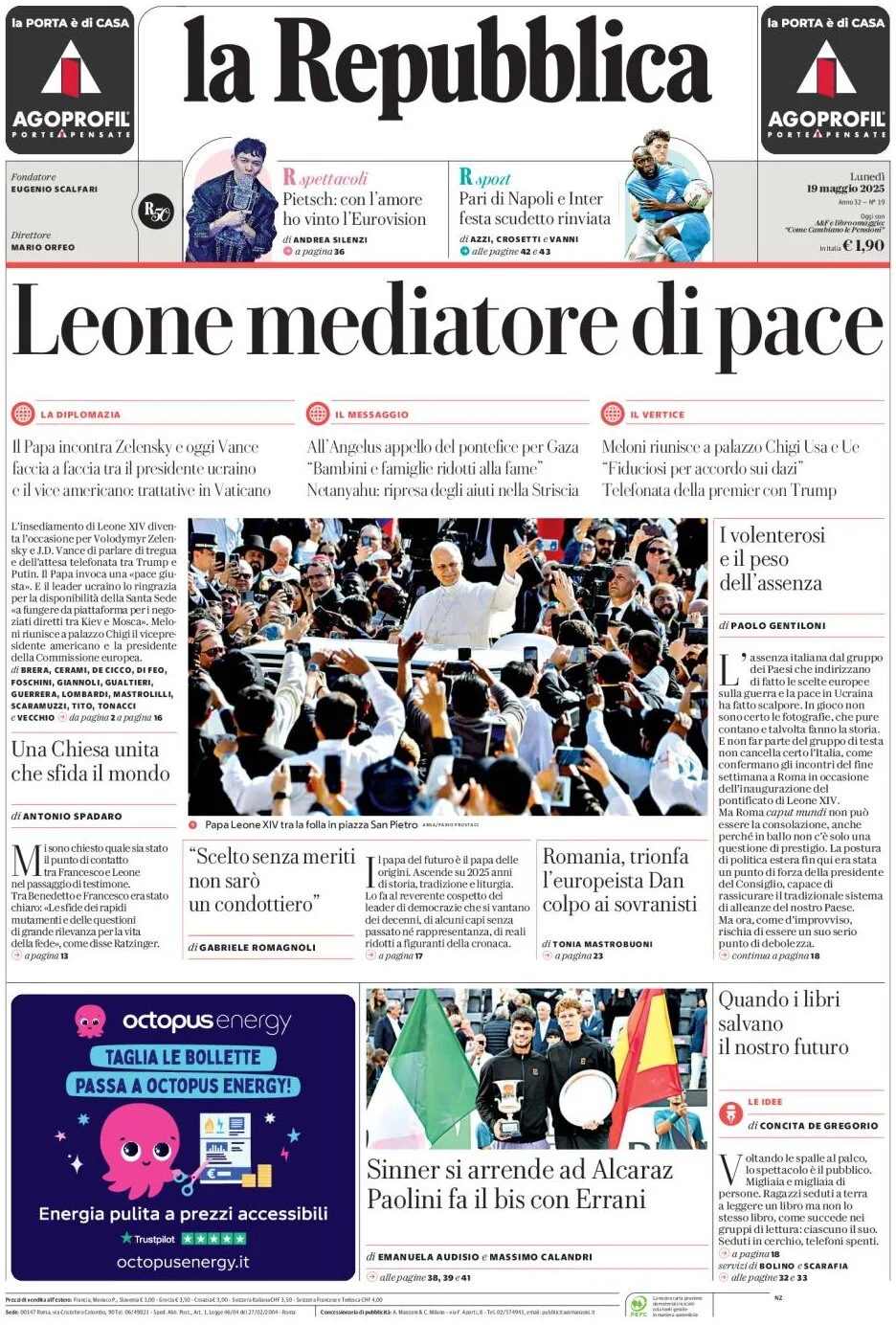 anteprima della prima pagina di La Repubblica