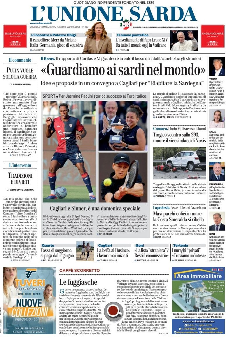 anteprima della prima pagina di L'Unione Sarda