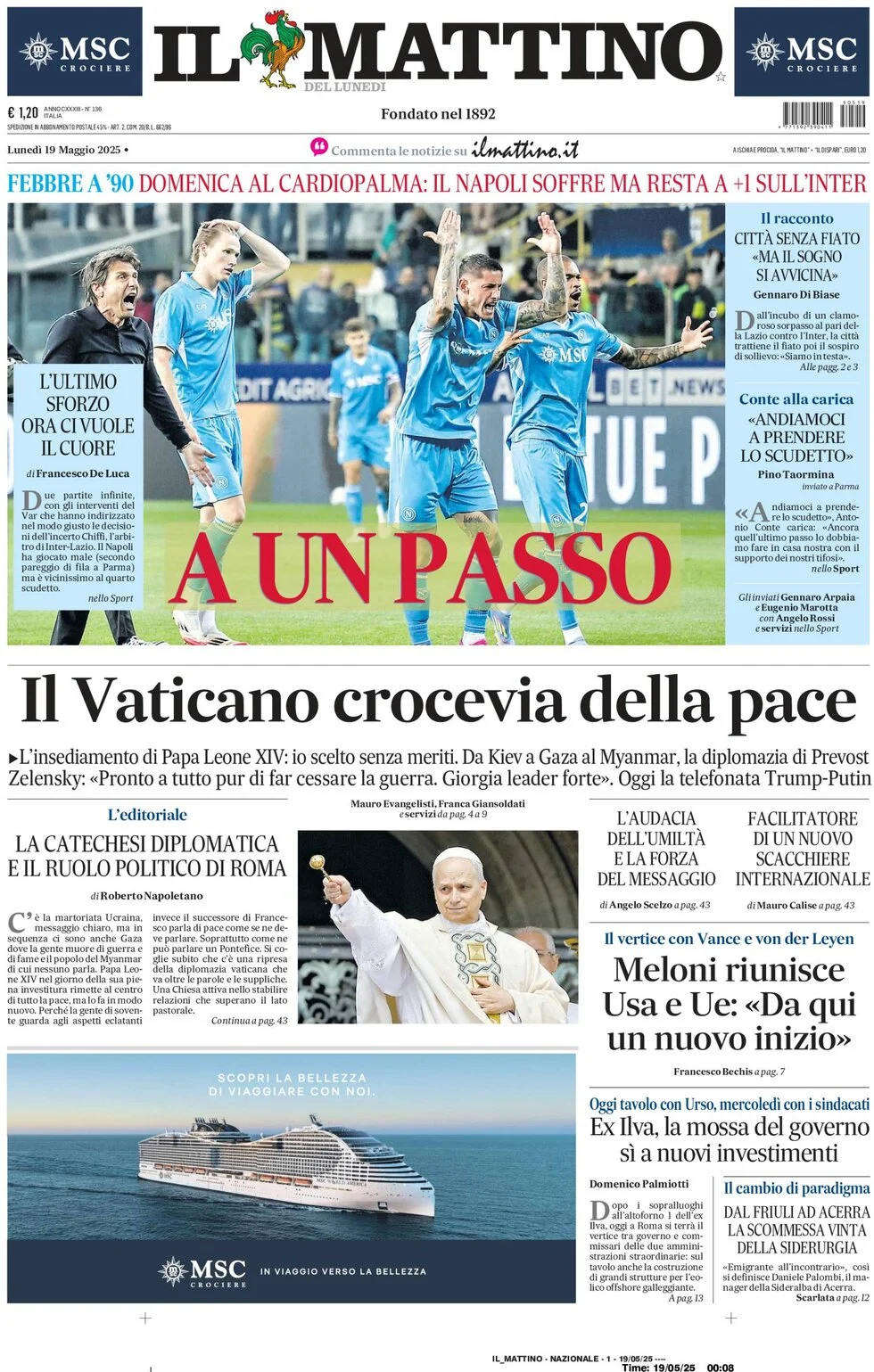 anteprima della prima pagina di Il Mattino