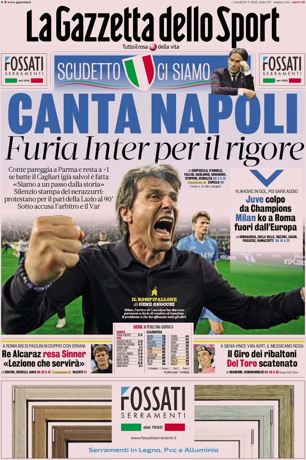 anteprima della prima pagina di La Gazzetta dello Sport