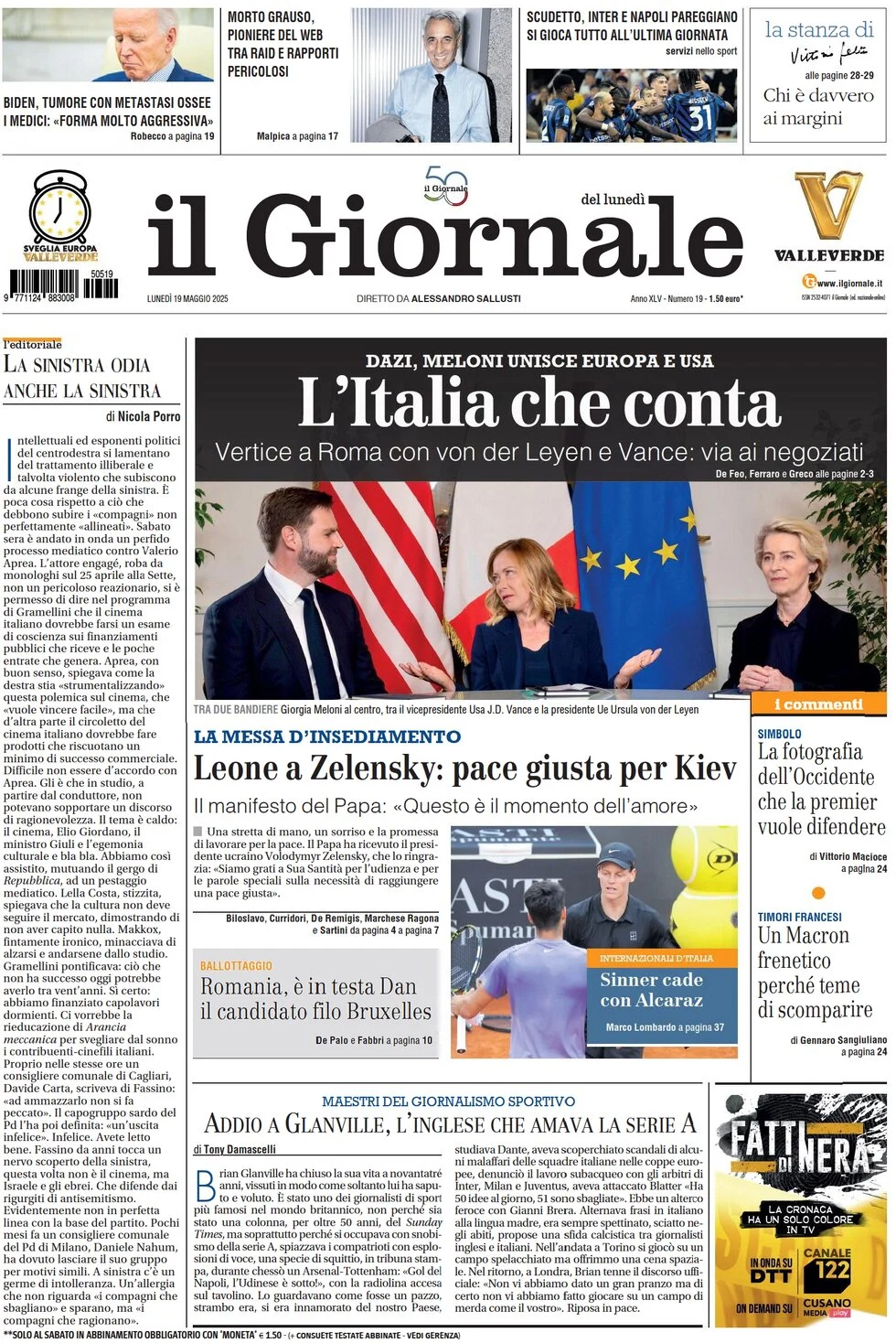 anteprima della prima pagina di Il Giornale