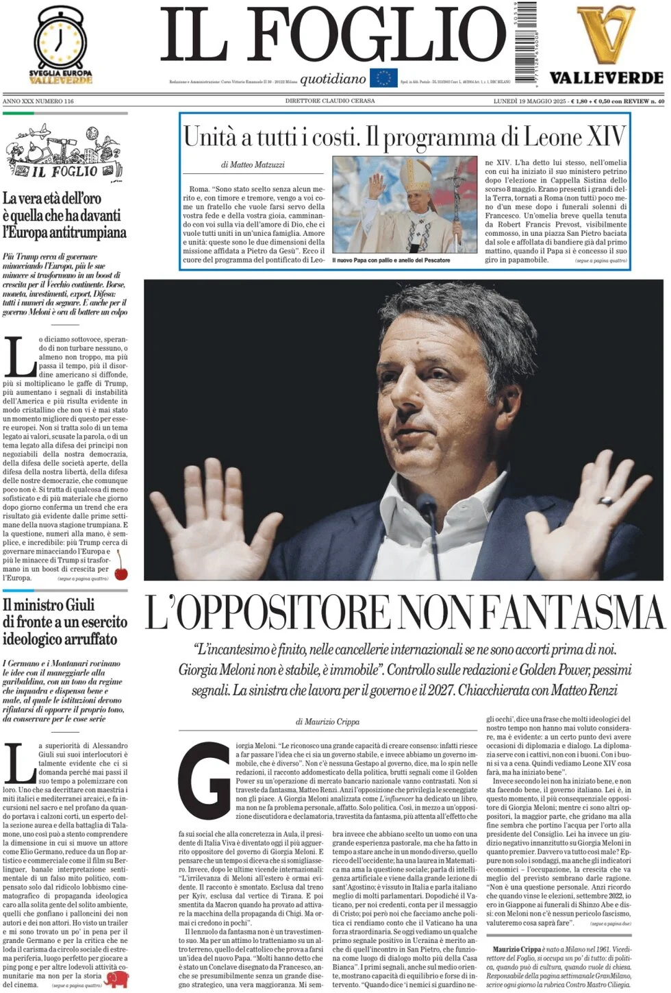 anteprima della prima pagina di Il Foglio