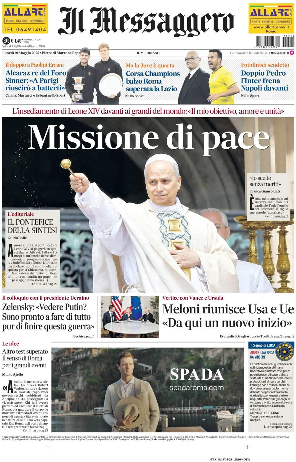 anteprima della prima pagina di Il Messaggero