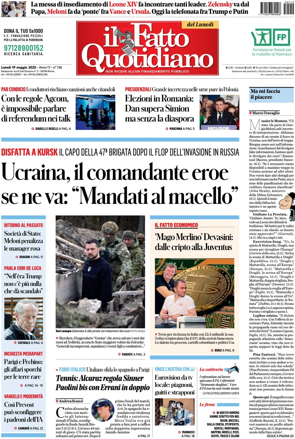 anteprima della prima pagina di Il Fatto Quotidiano