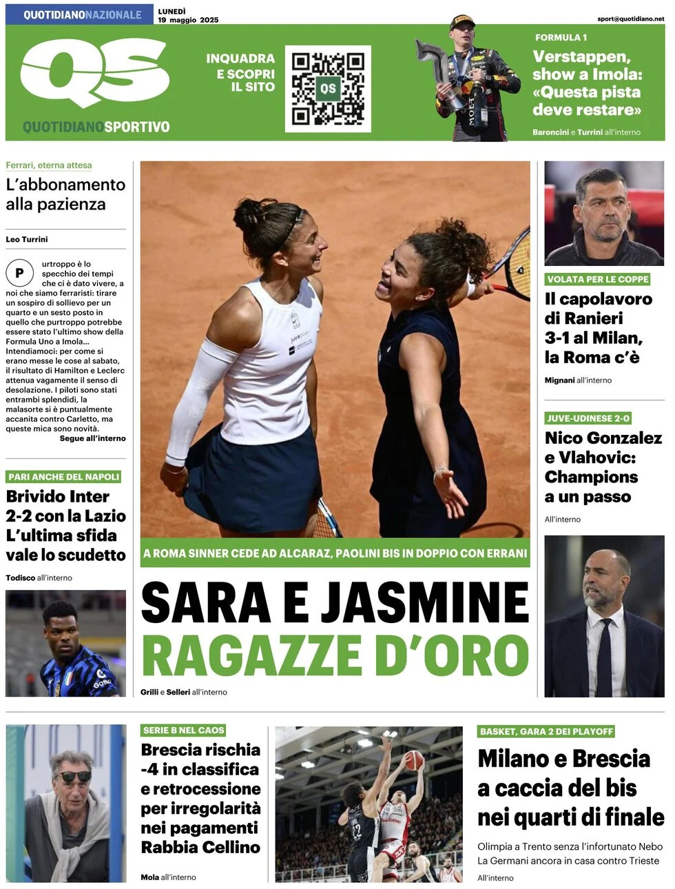 anteprima della prima pagina di QS Quotidiano Sportivo