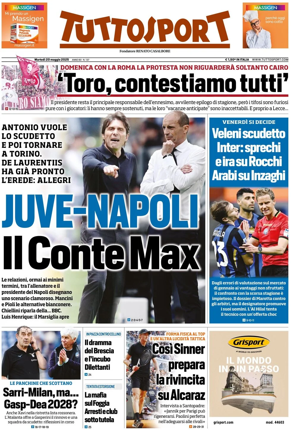 anteprima della prima pagina di tuttosport del 20/05/2025