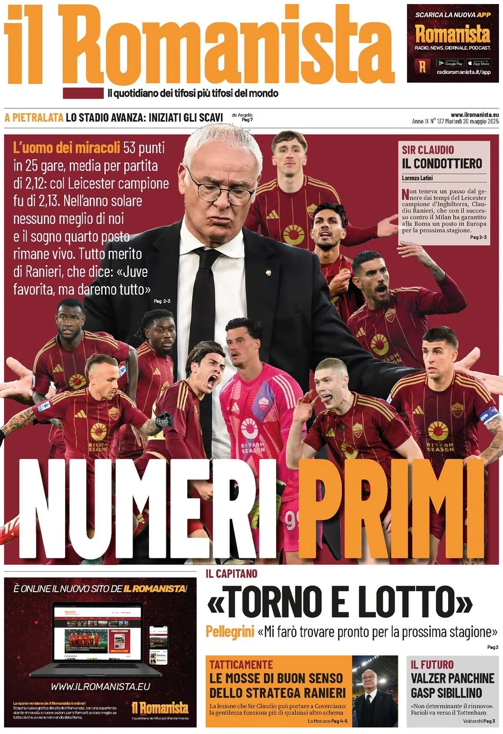 anteprima della prima pagina di il-romanista del 20/05/2025