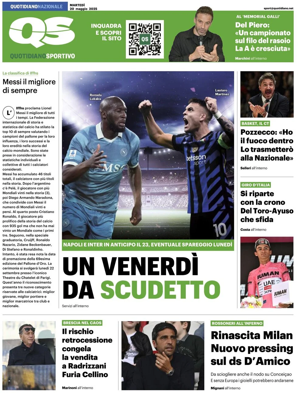 anteprima della prima pagina di qs-quotidiano-sportivo del 20/05/2025