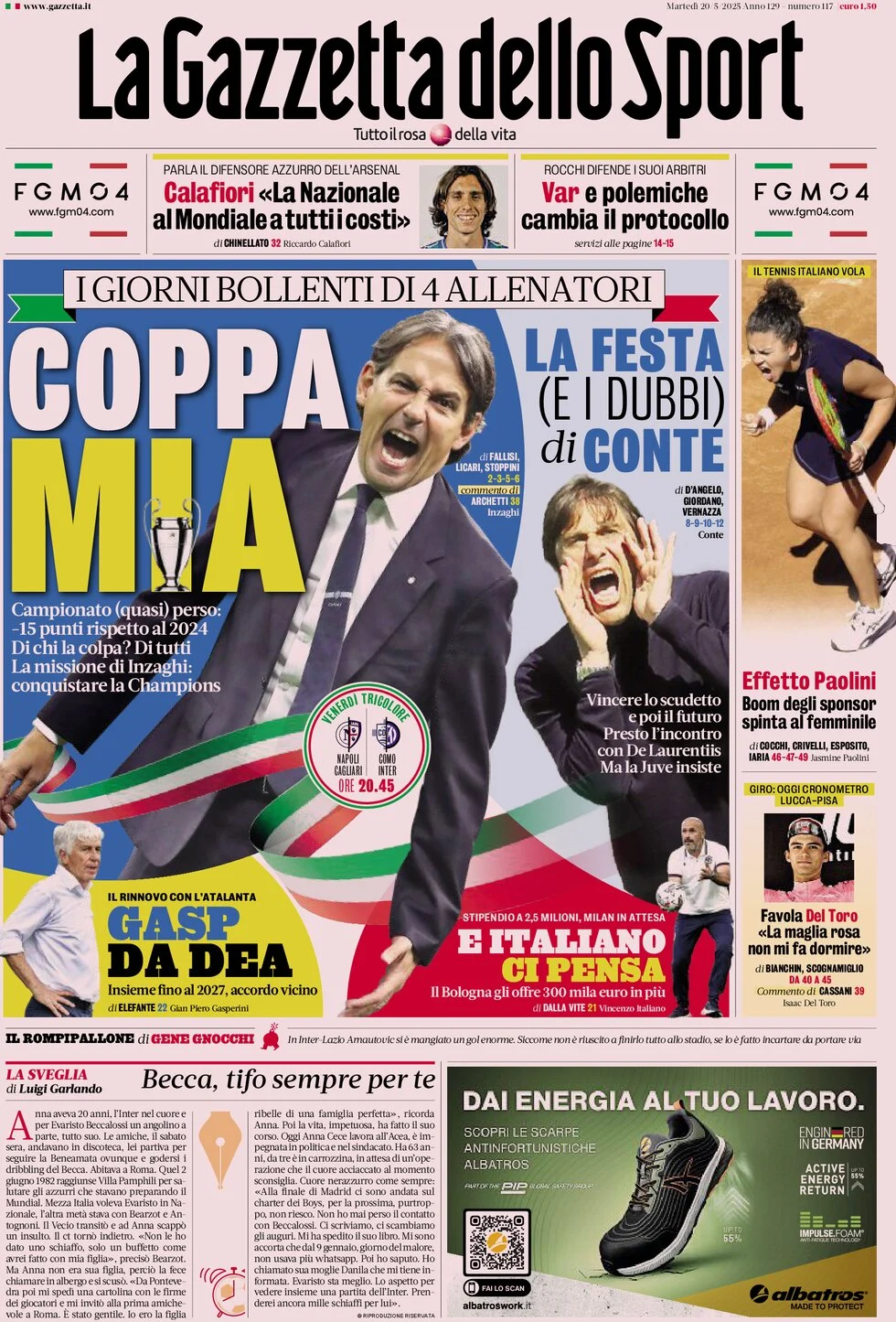 anteprima della prima pagina di la-gazzetta-dello-sport del 20/05/2025