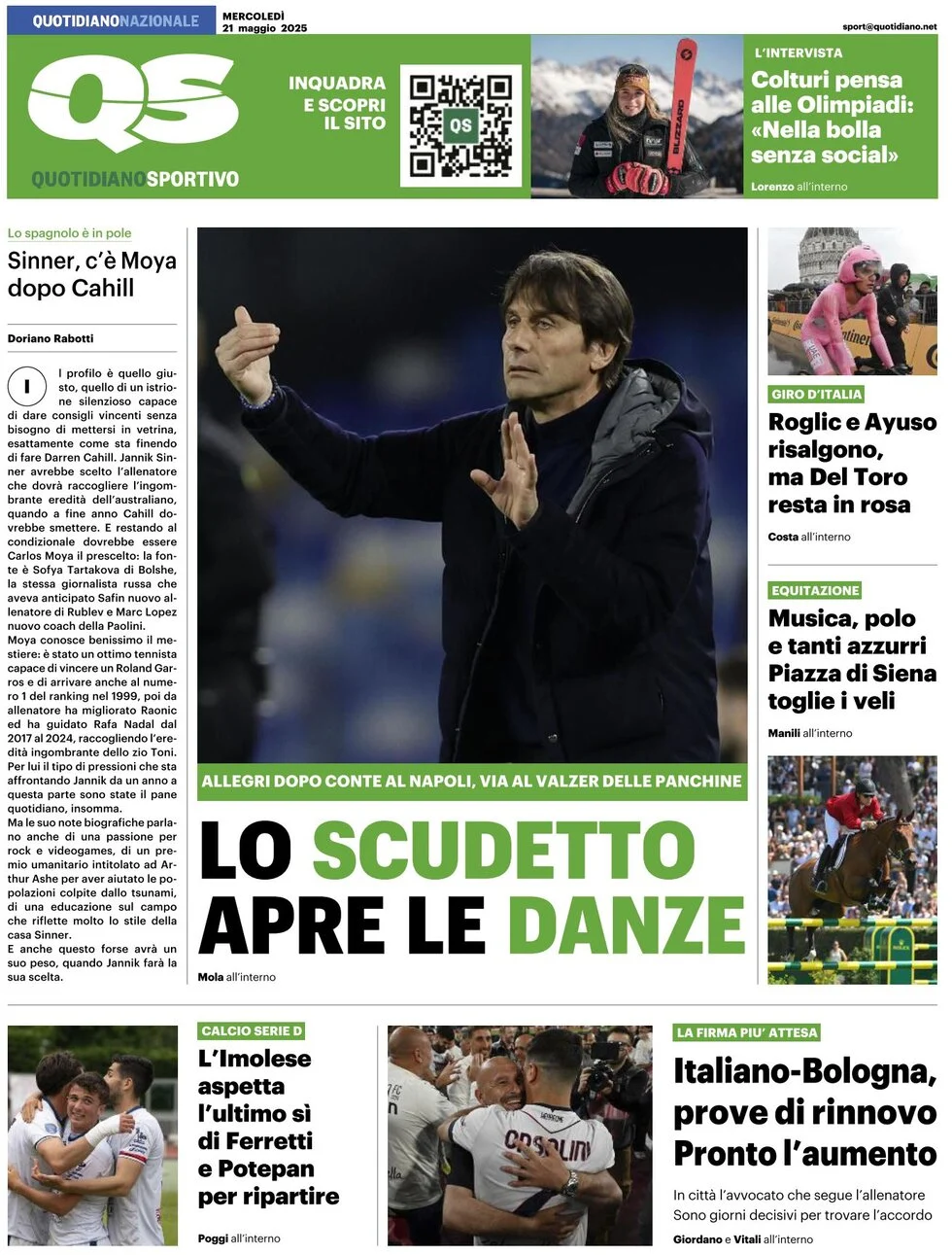 anteprima della prima pagina di qs-quotidiano-sportivo del 21/05/2025