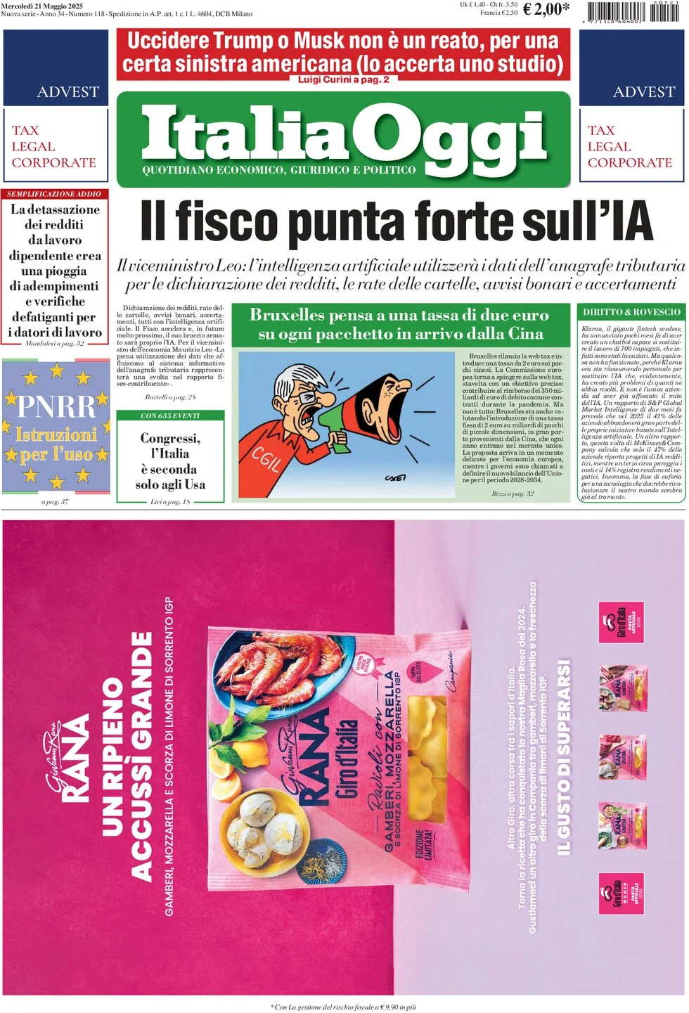 anteprima della prima pagina di italiaoggi del 21/05/2025