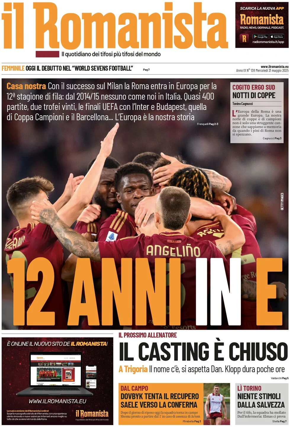 anteprima della prima pagina di il-romanista del 21/05/2025