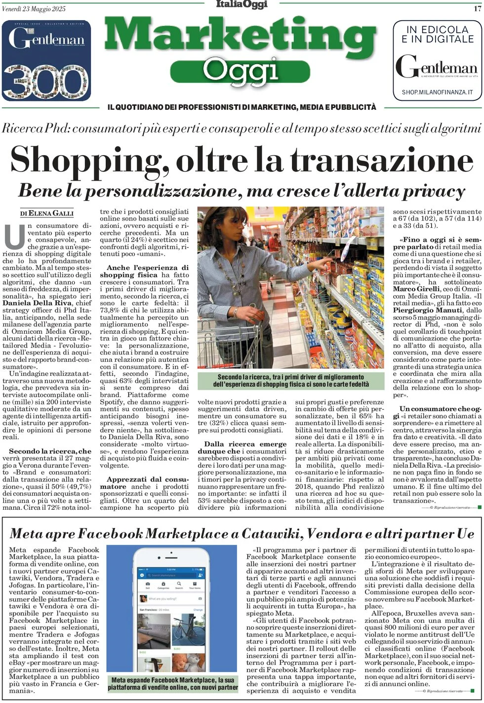 anteprima della prima pagina di Marketing Oggi