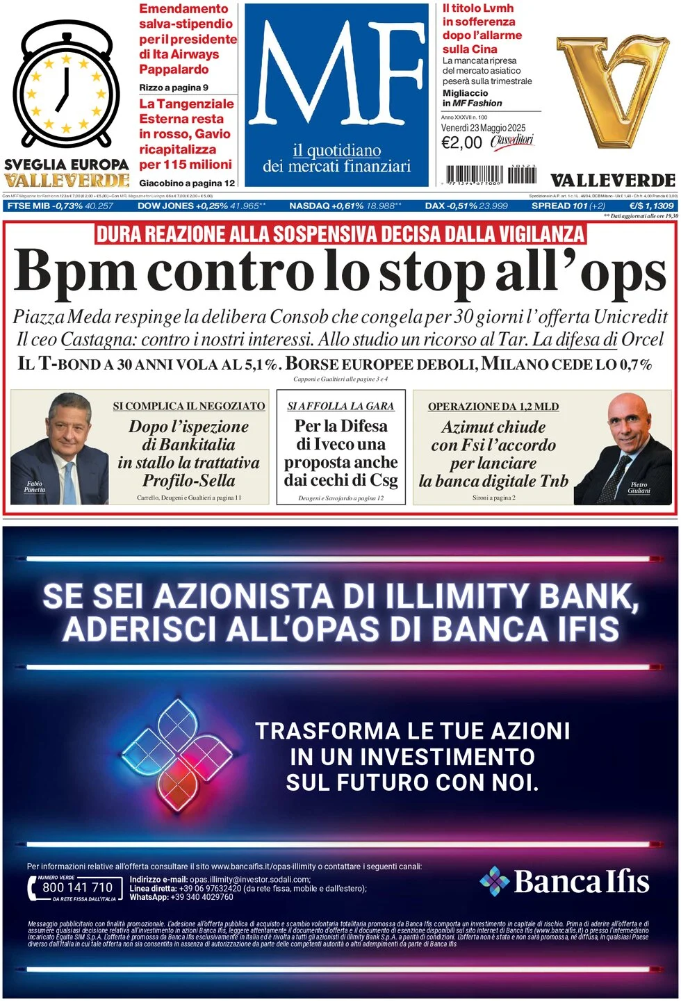 anteprima della prima pagina di MF Milano Finanza
