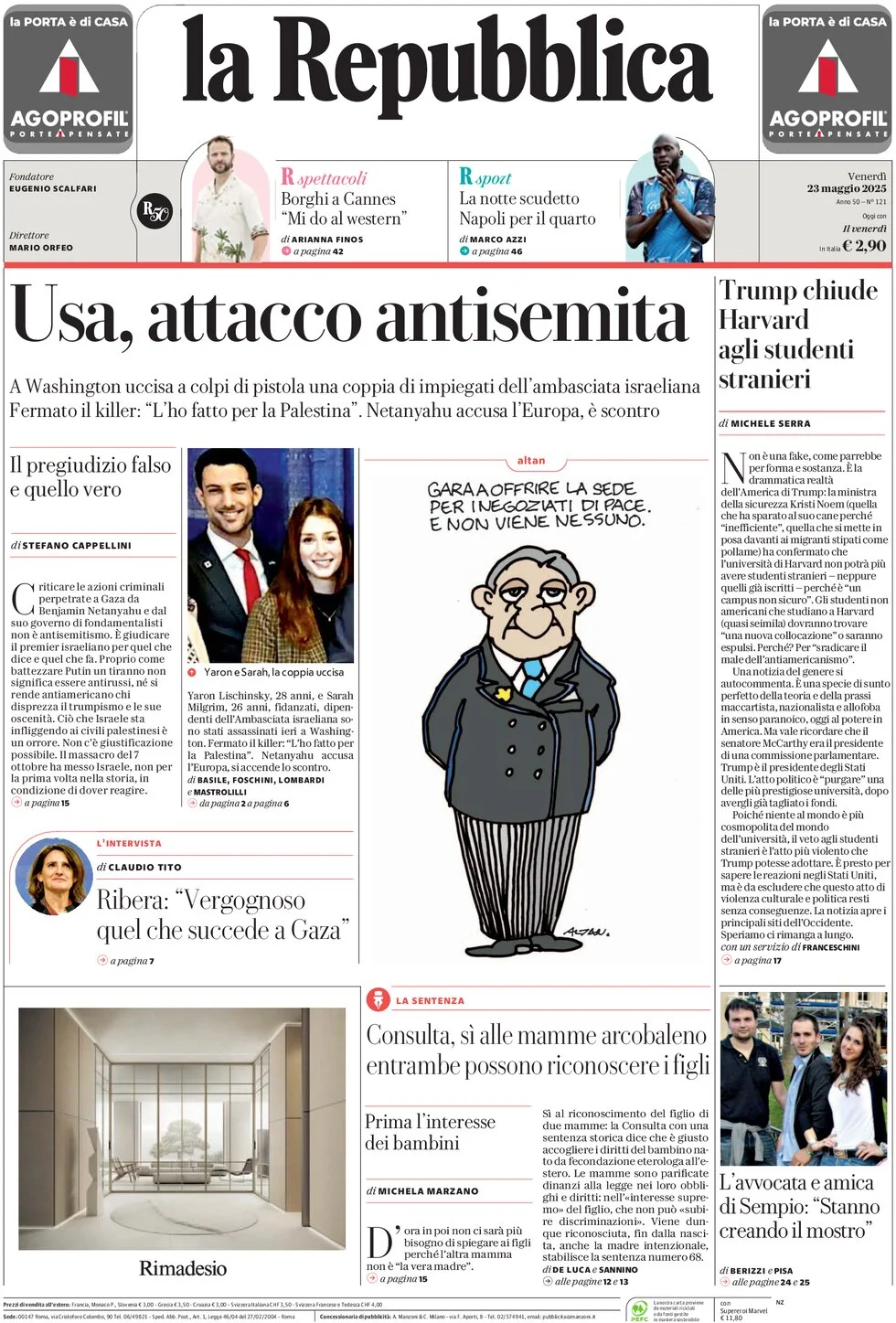anteprima della prima pagina di La Repubblica