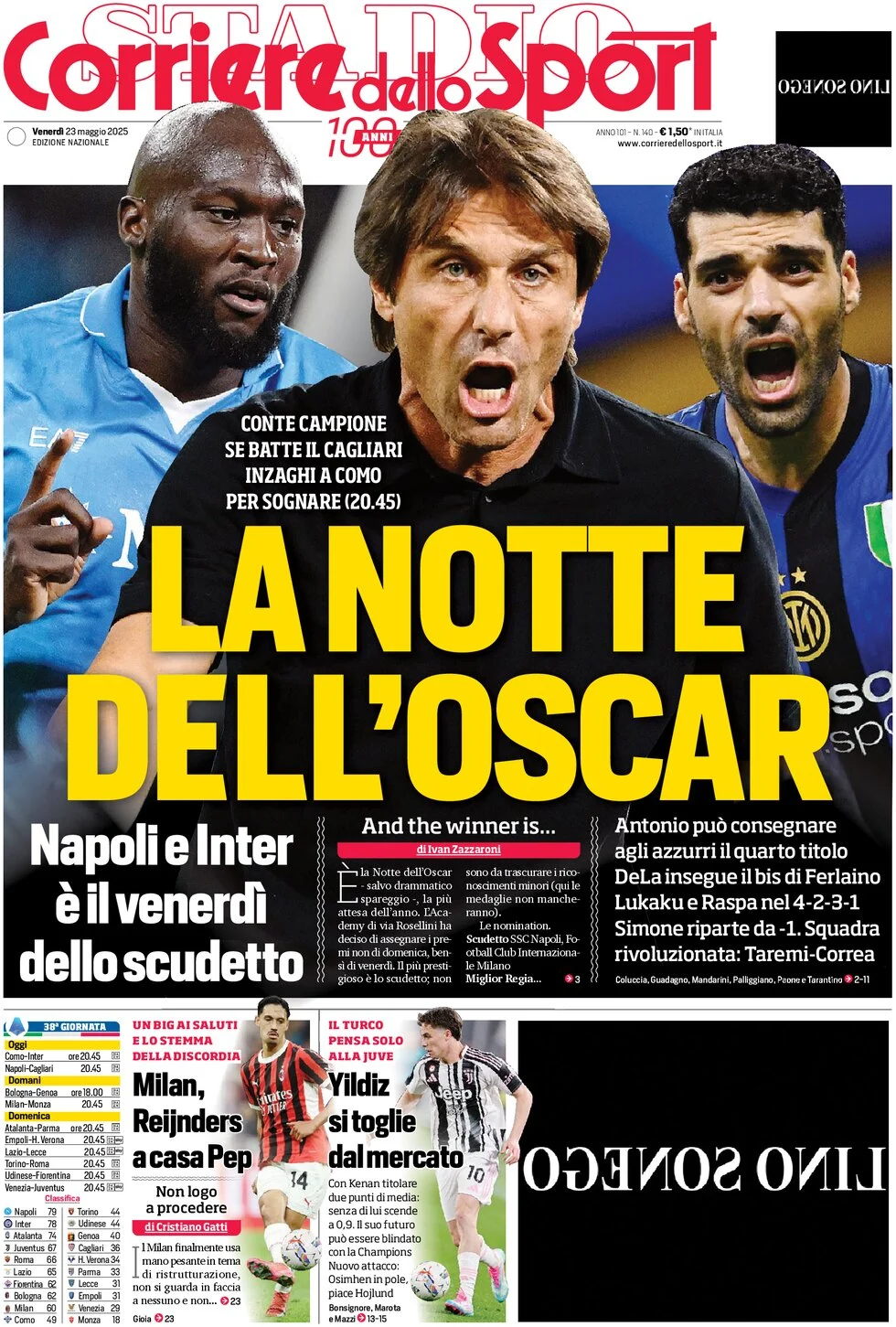 anteprima della prima pagina di Corriere dello Sport