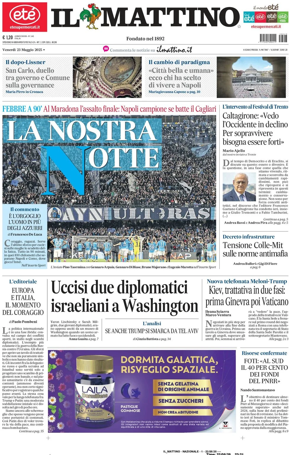 anteprima della prima pagina di Il Mattino