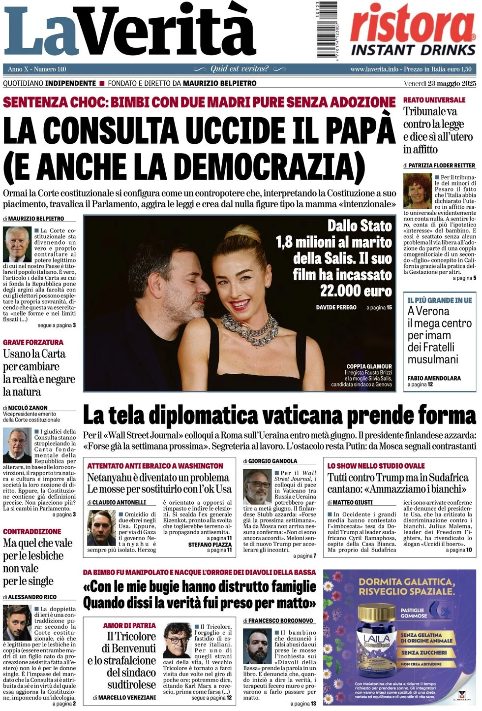 anteprima della prima pagina di La Verità