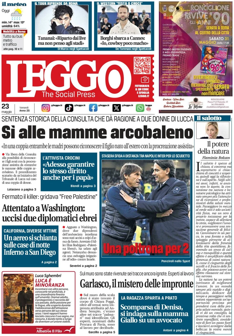 anteprima della prima pagina di Leggo (Roma)