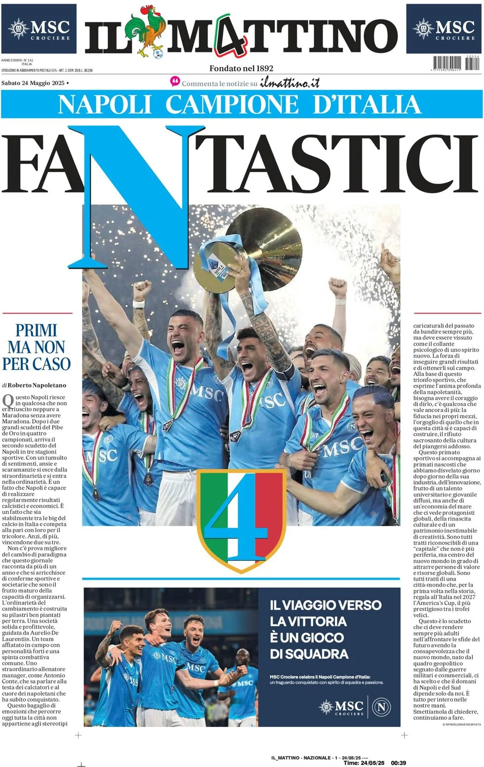 anteprima della prima pagina di il-mattino del 24/05/2025