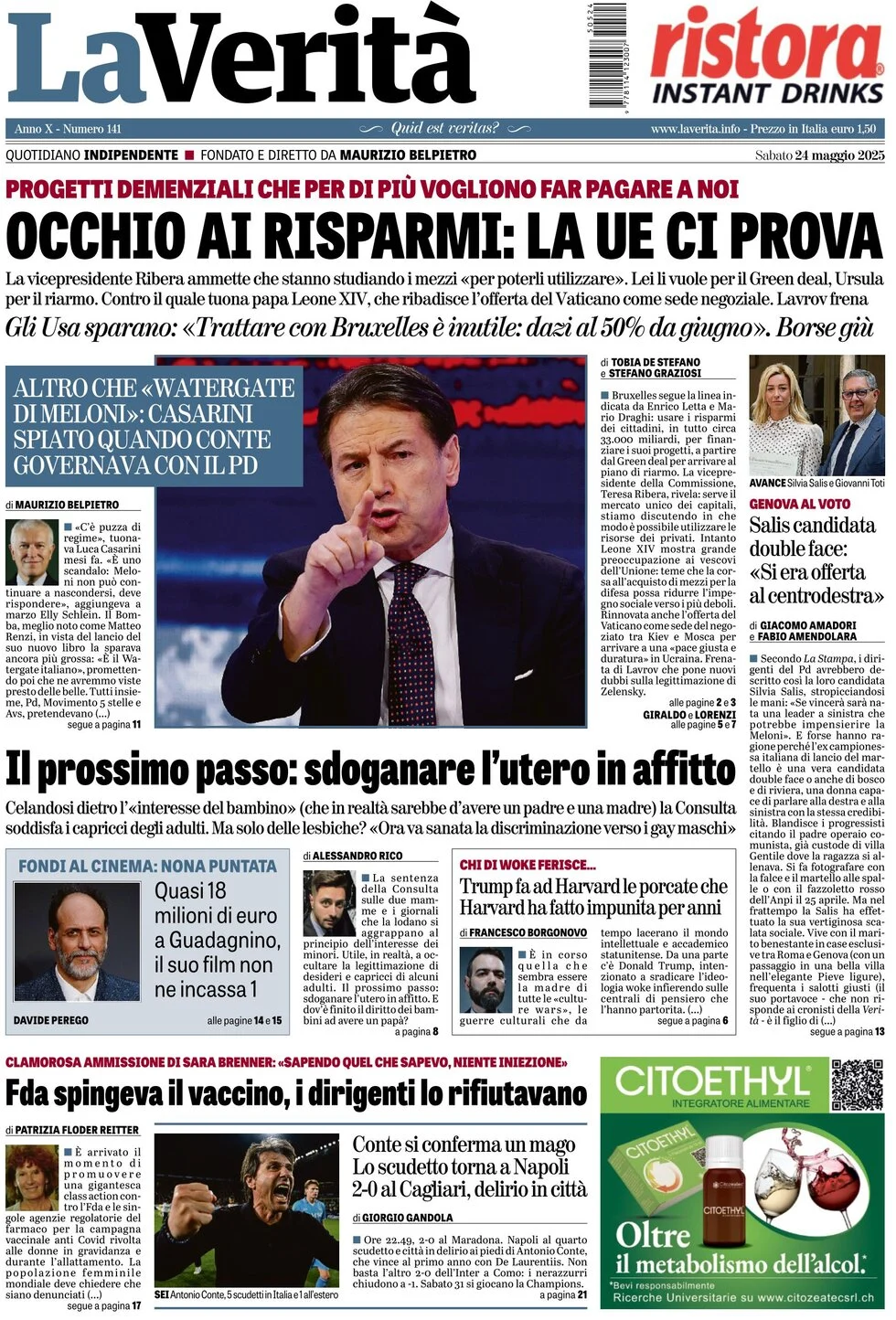 anteprima della prima pagina di la-verit del 24/05/2025