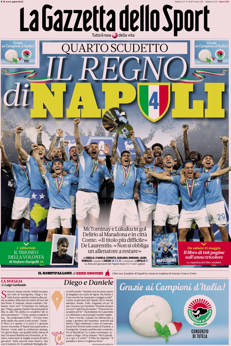 anteprima della prima pagina di la-gazzetta-dello-sport del 24/05/2025
