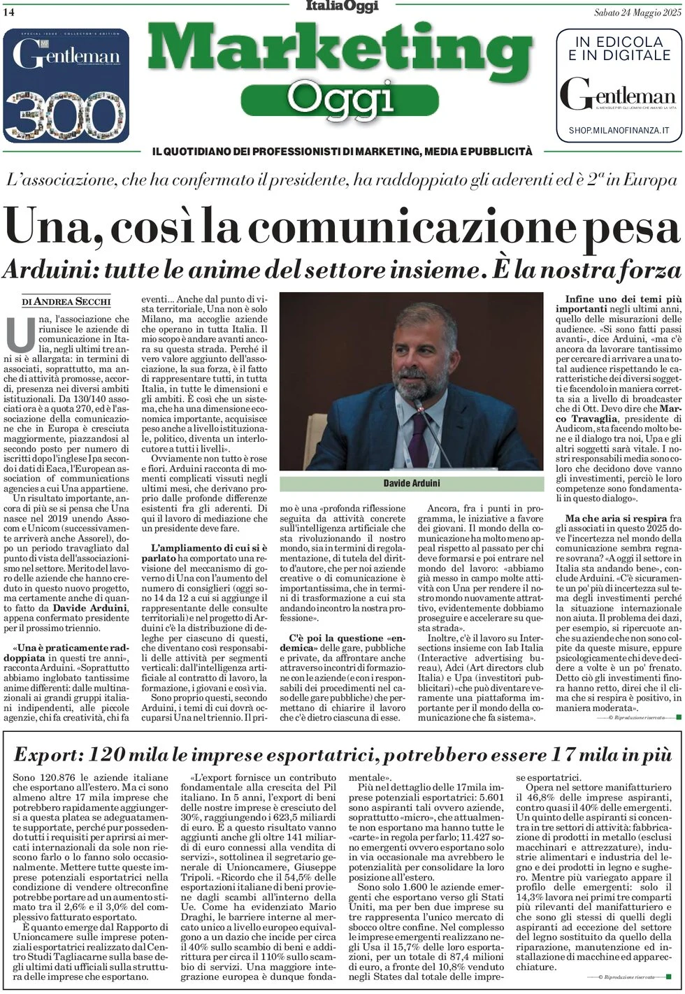anteprima della prima pagina di marketing-oggi del 24/05/2025