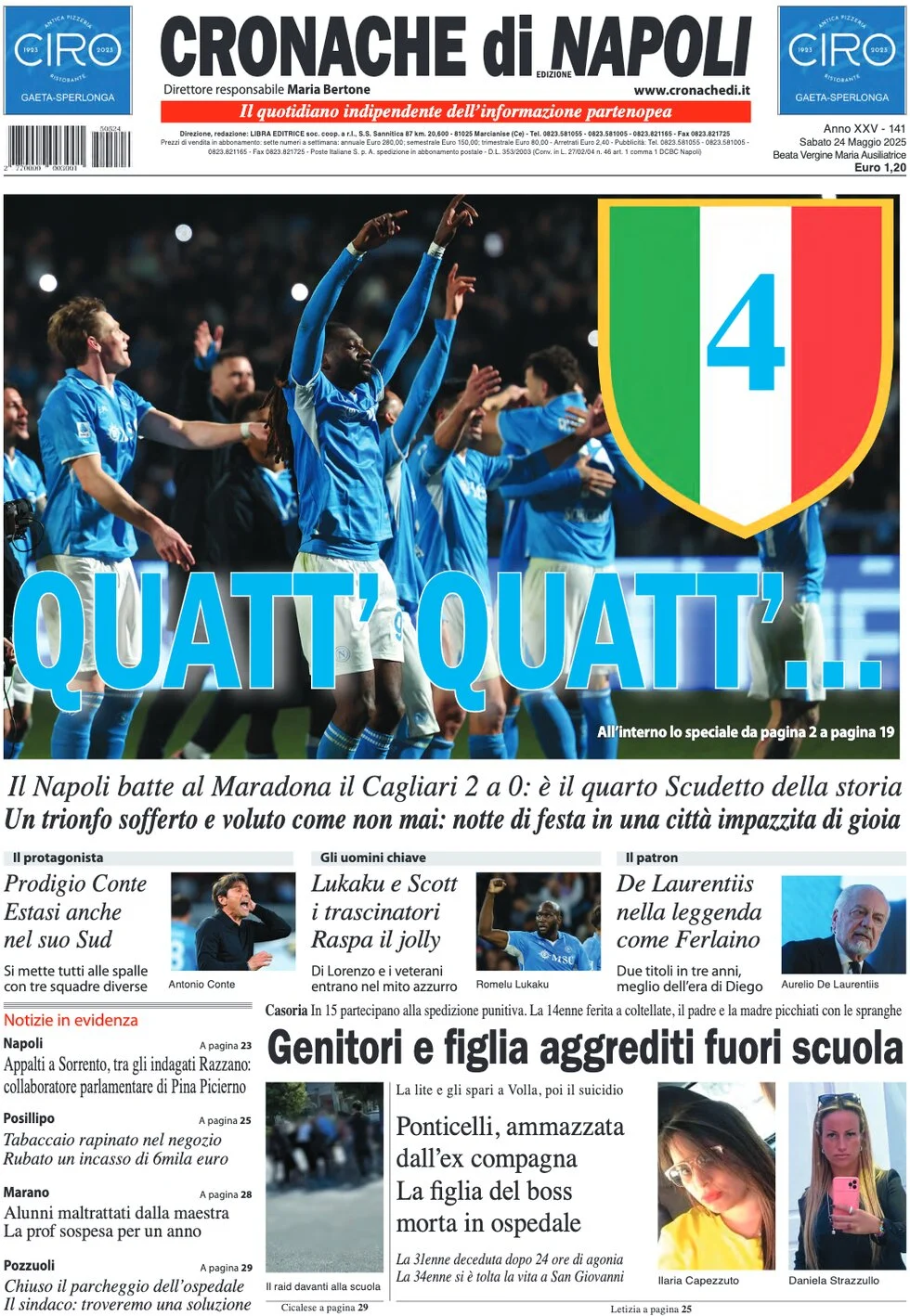 anteprima della prima pagina di cronache-di-napoli del 24/05/2025