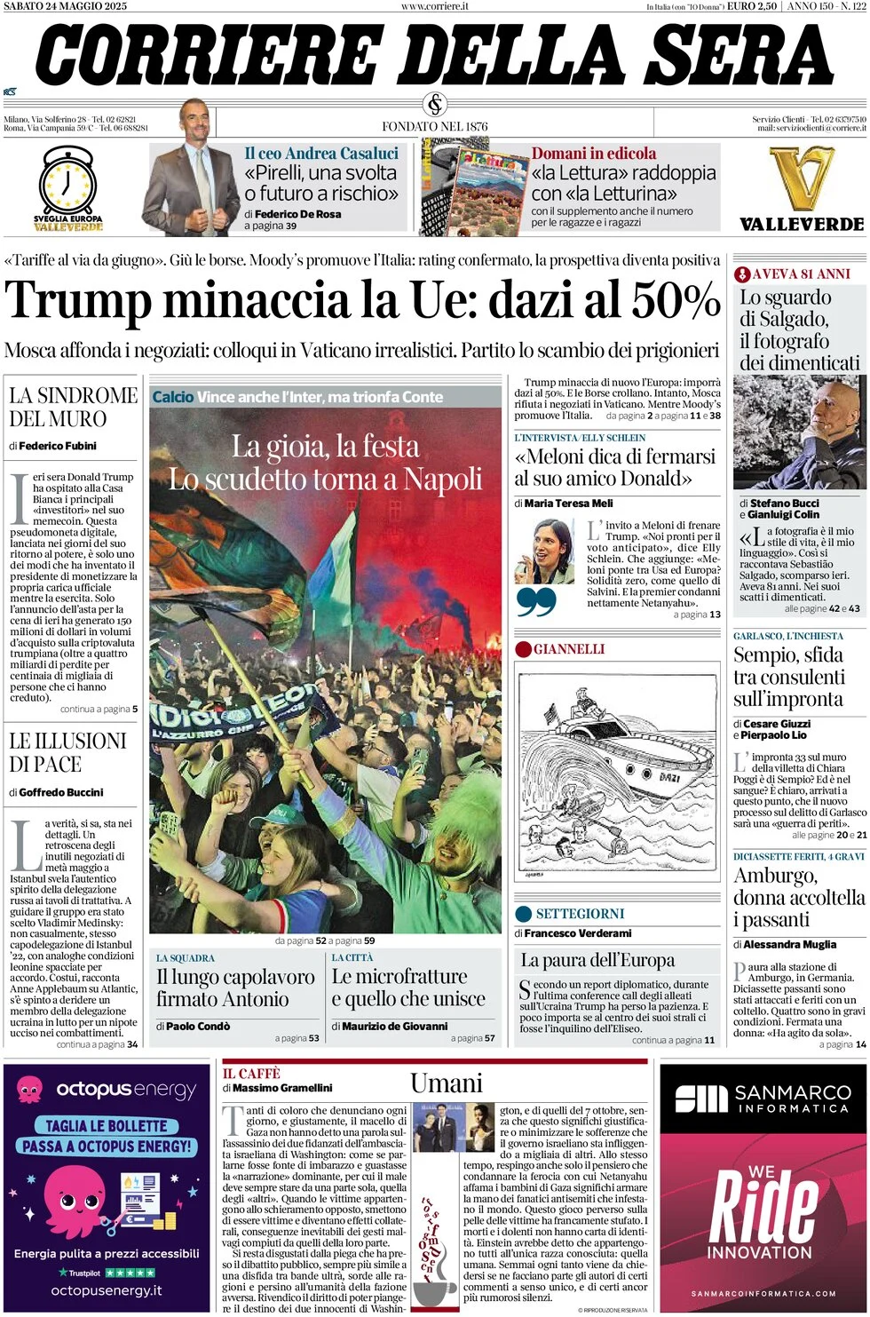 anteprima della prima pagina di corriere-della-sera del 24/05/2025