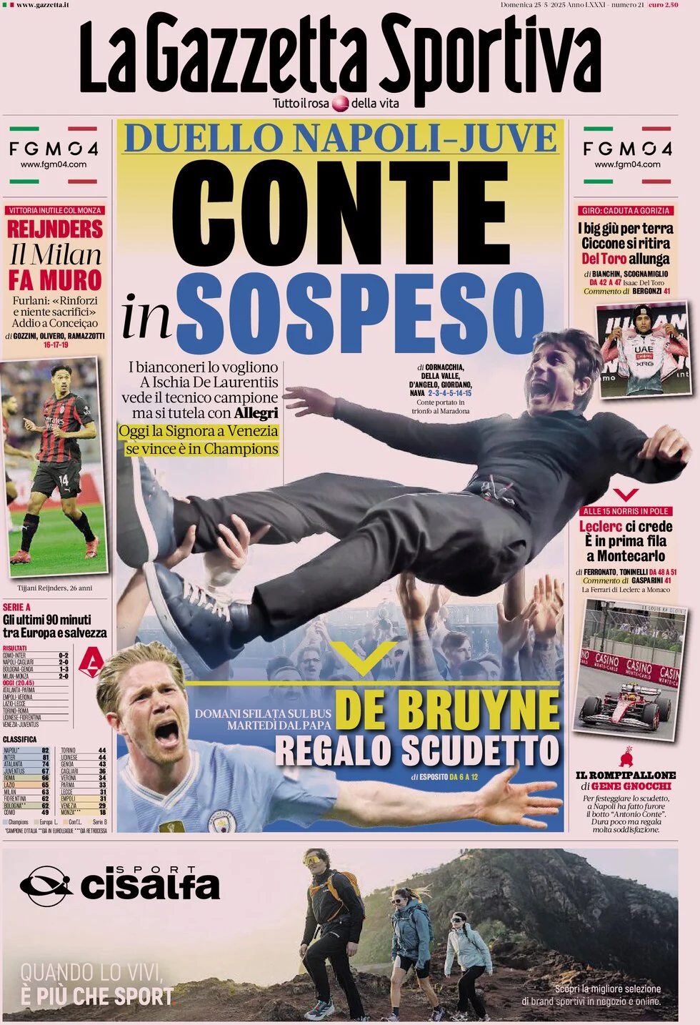 anteprima della prima pagina di la-gazzetta-dello-sport del 25/05/2025