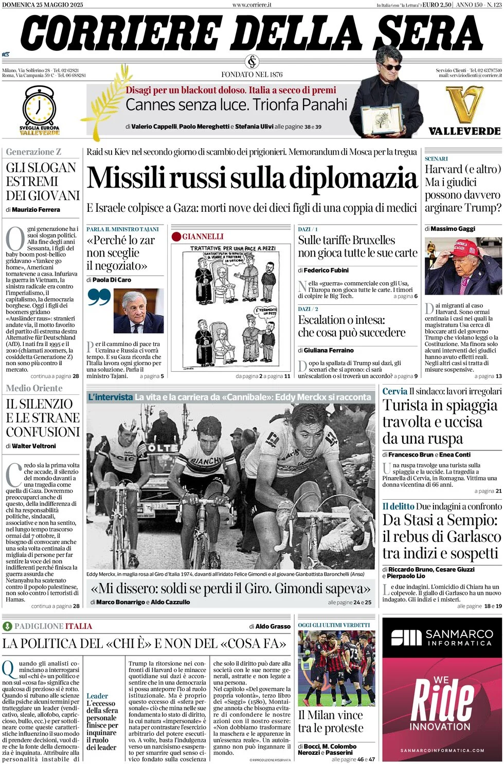 anteprima della prima pagina di corriere-della-sera del 25/05/2025