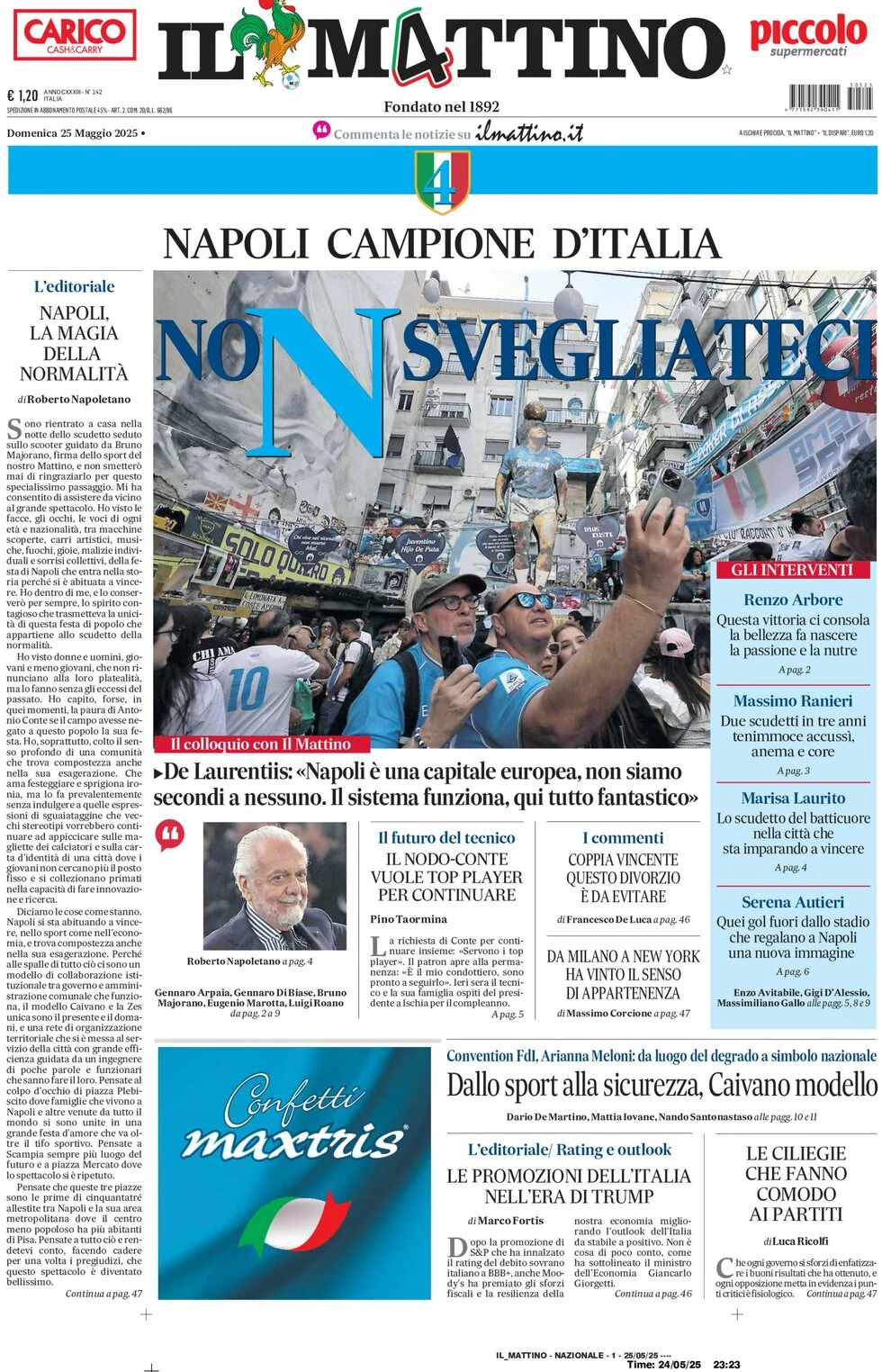 anteprima della prima pagina di il-mattino del 25/05/2025