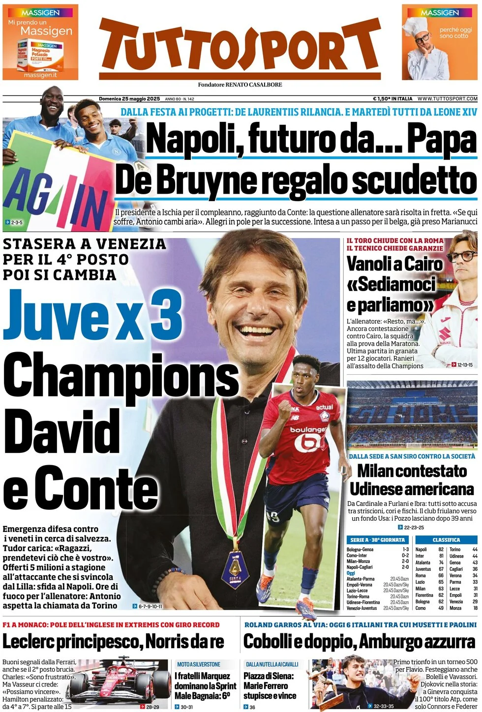 anteprima della prima pagina di tuttosport del 25/05/2025
