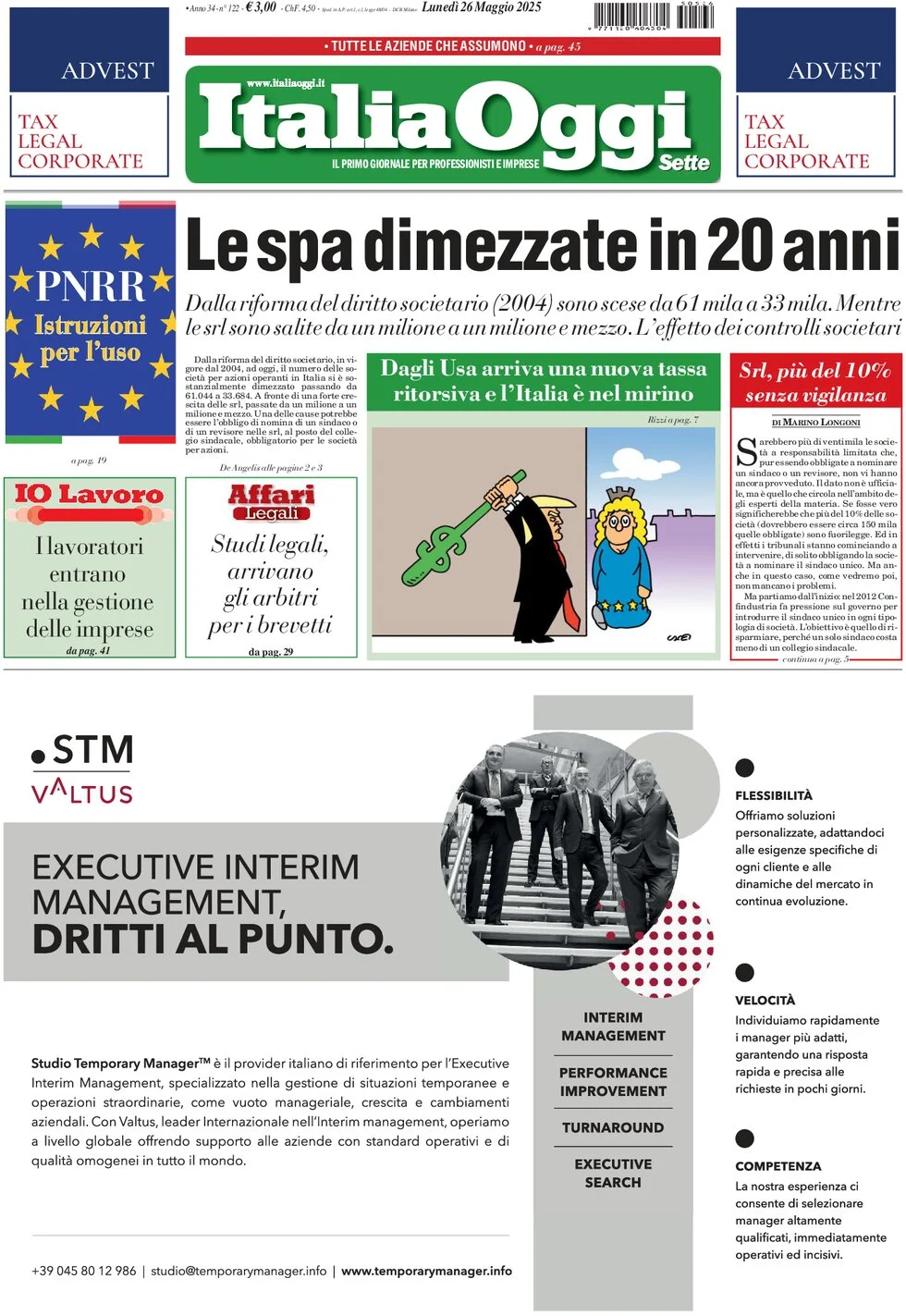 anteprima della prima pagina di italiaoggi del 26/05/2025