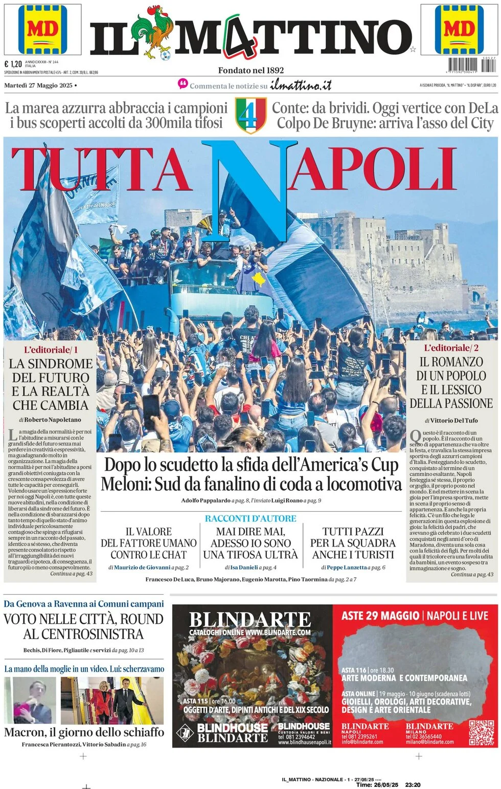 anteprima della prima pagina di il-mattino del 27/05/2025