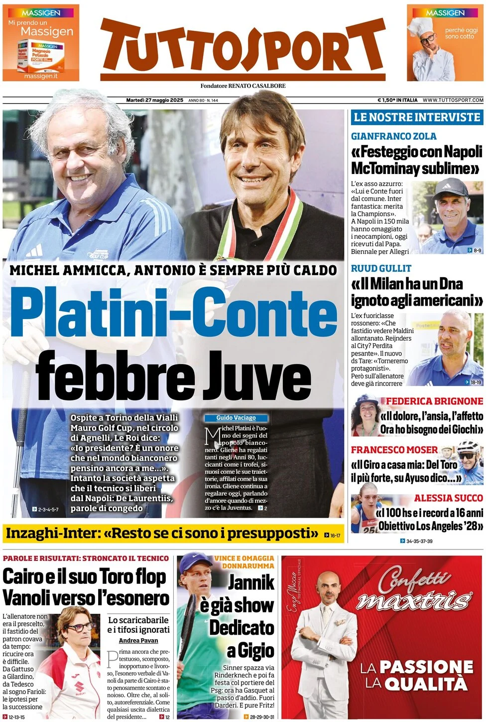 anteprima della prima pagina di tuttosport del 27/05/2025