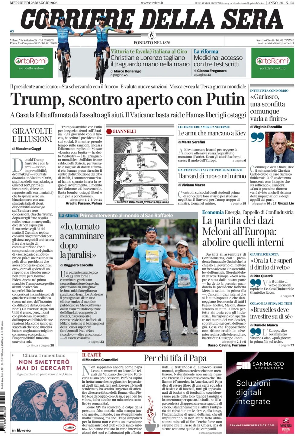 anteprima della prima pagina di corriere-della-sera del 28/05/2025