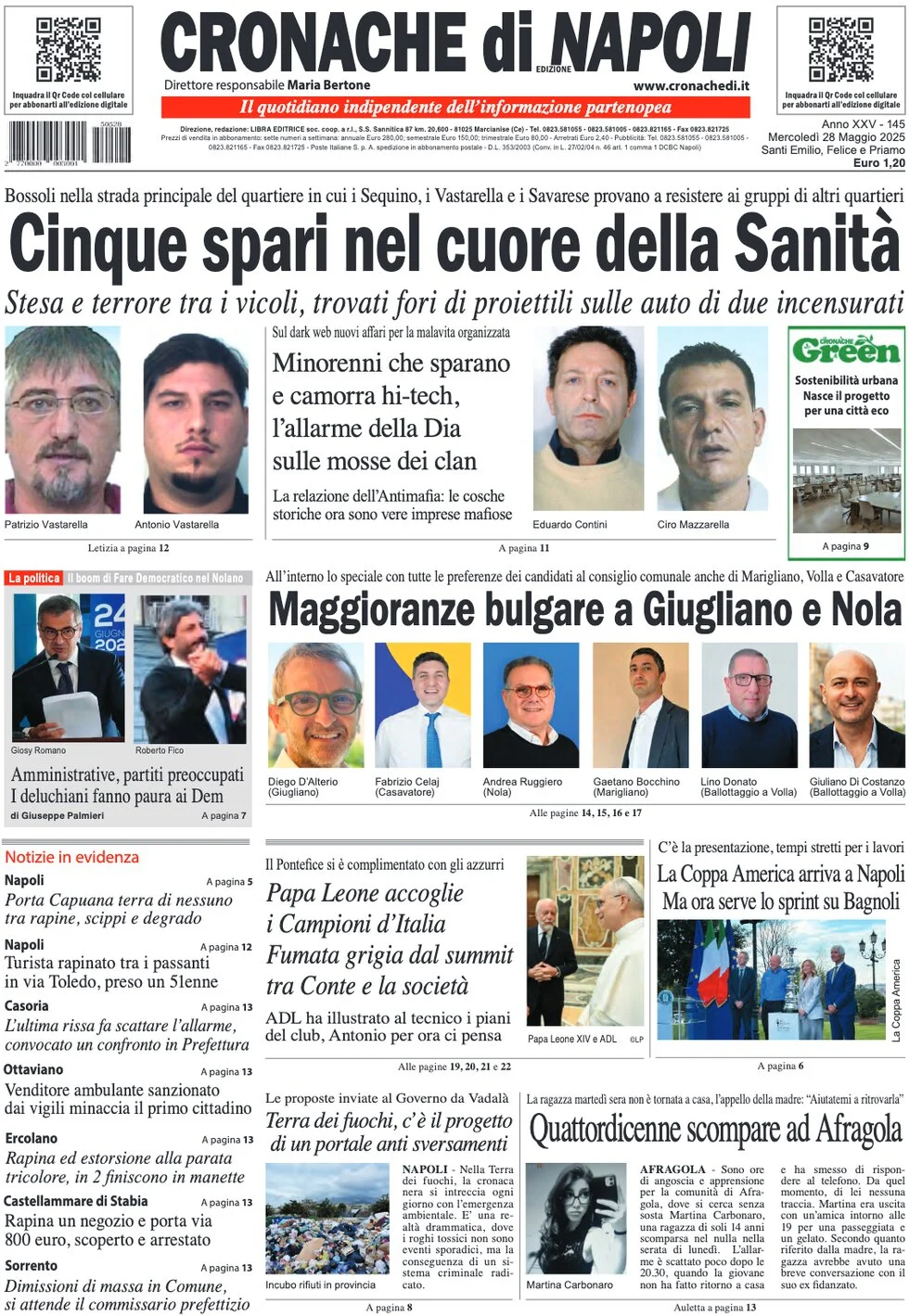 anteprima della prima pagina di cronache-di-napoli del 28/05/2025