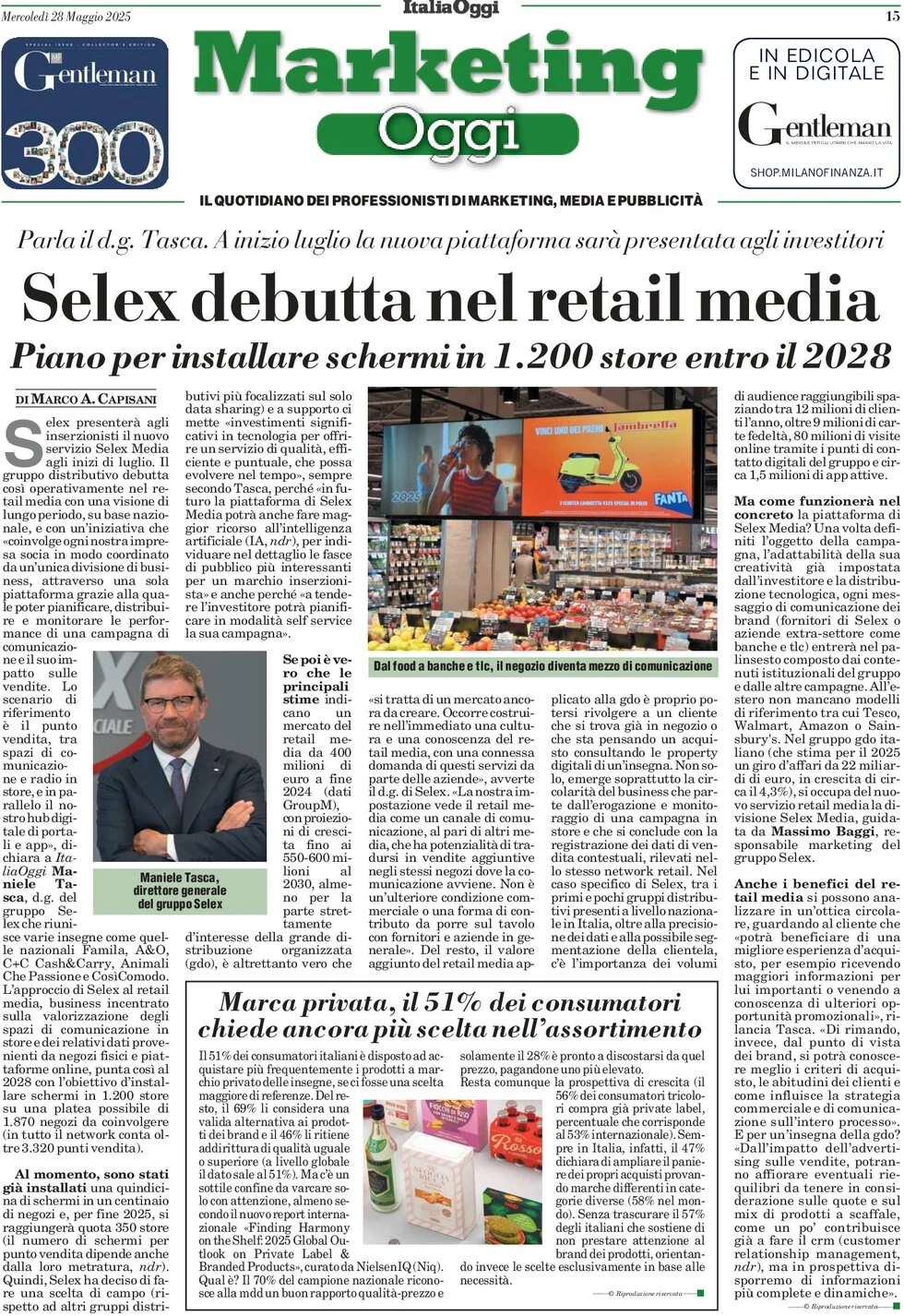 anteprima della prima pagina di marketing-oggi del 28/05/2025