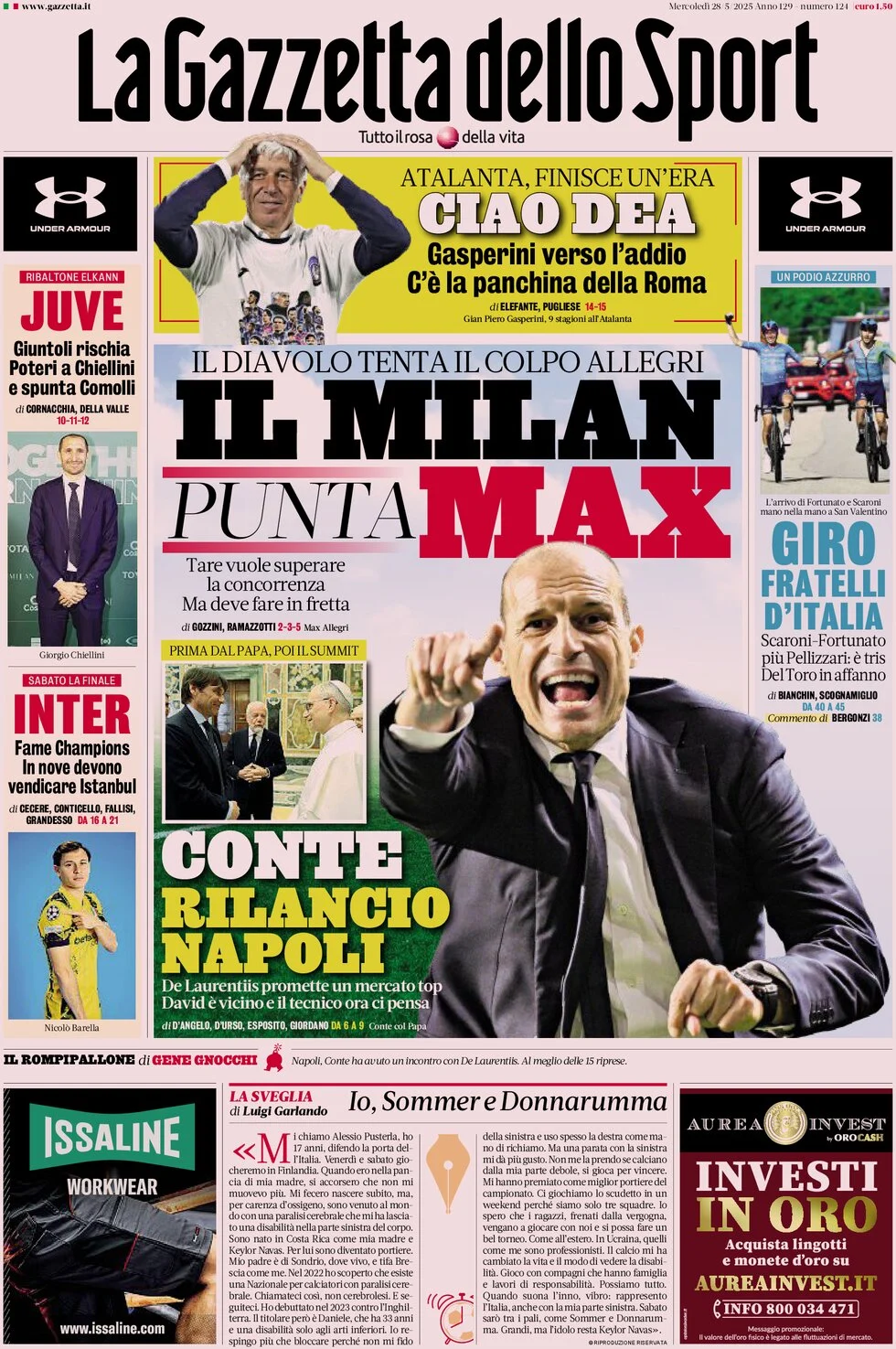 anteprima della prima pagina di la-gazzetta-dello-sport del 28/05/2025