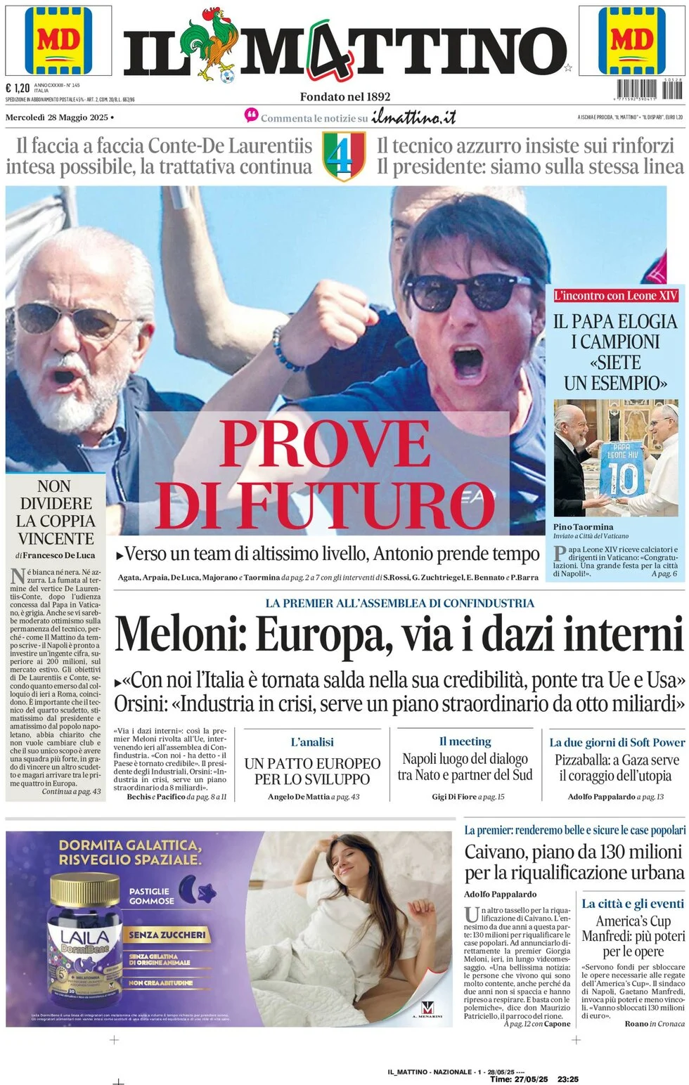 anteprima della prima pagina di il-mattino del 28/05/2025